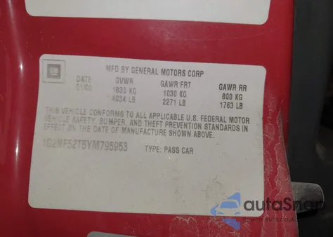 2000 Pontiac Grand Am Se1 z USA, uszkodzony, nr VIN 1G2NF52T5YM795953